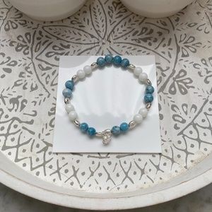 Larimar beaded bracelet with Lotus flower
